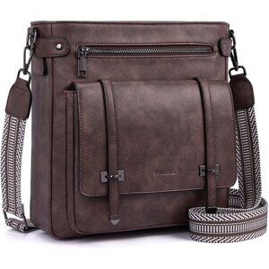 Women’s Coffe Leather Purses Multi-Pocket Adjustable Strap Crossbody Bags